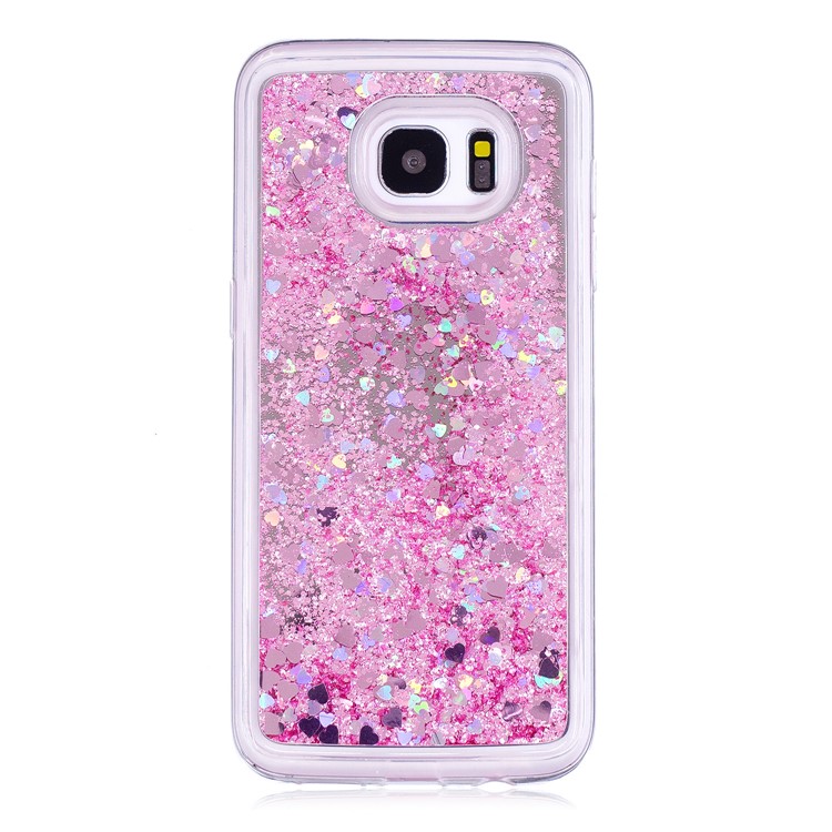 Floating Glitter Sequins Quicksand Mirror Surface TPU Case for Samsung Galaxy S7 edge SM-G935 - Pink-2