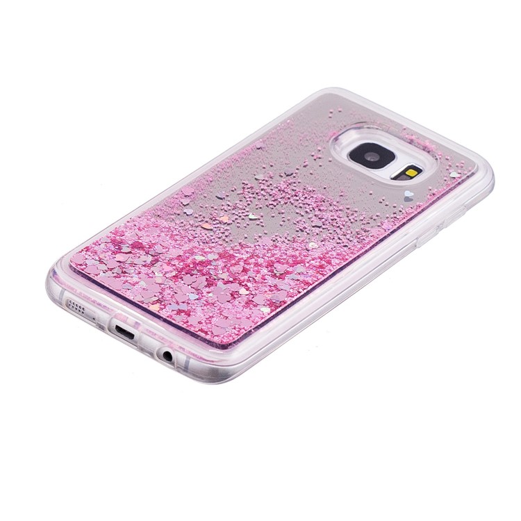 Floating Glitter Sequins Quicksand Mirror Surface TPU Case for Samsung Galaxy S7 edge SM-G935 - Pink-3