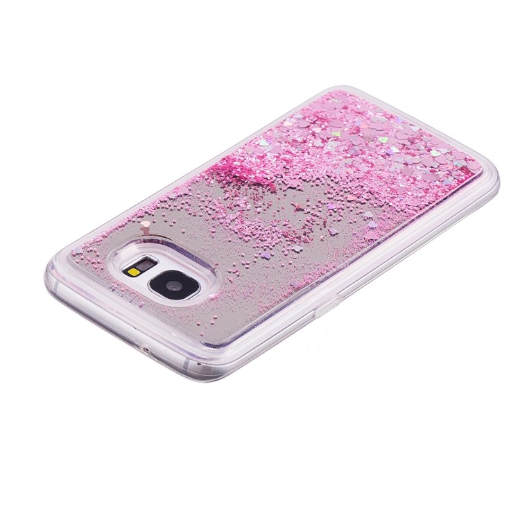 Floating Glitter Sequins Quicksand Mirror Surface TPU Case for Samsung Galaxy S7 edge SM-G935 - Pink-4