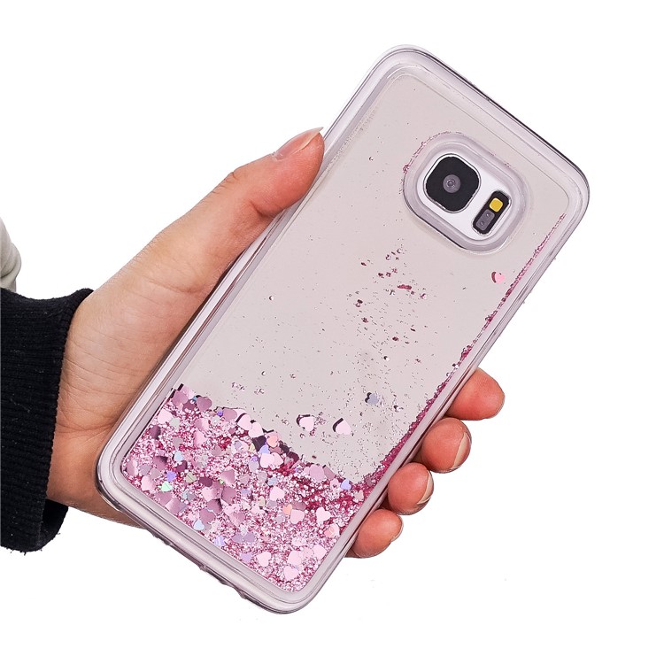 Floating Glitter Sequins Quicksand Mirror Surface TPU Case for Samsung Galaxy S7 edge SM-G935 - Pink-5