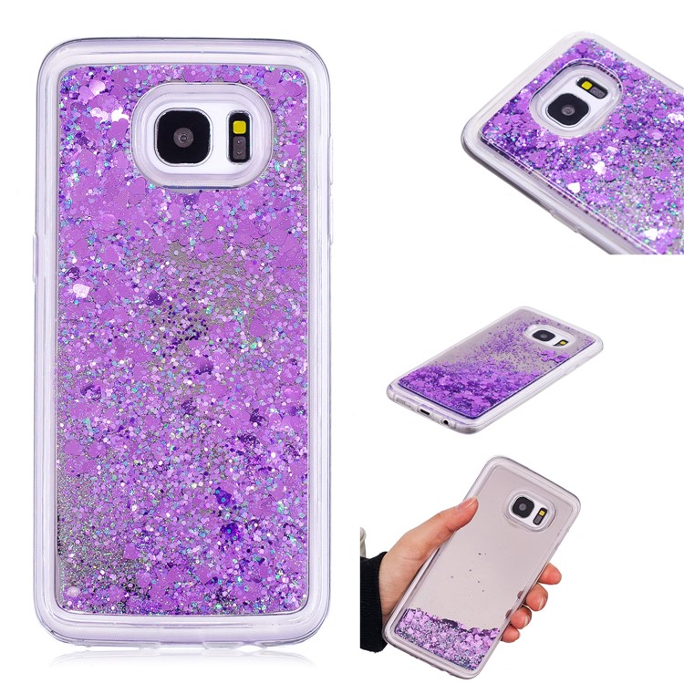 Floating Glitter Sequins Quicksand Mirror Surface TPU Mobile Shell for Samsung Galaxy S7 edge SM-G935 - Purple-1