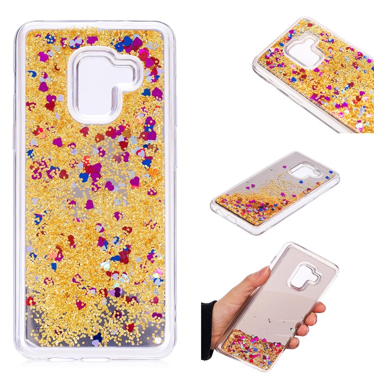 Floating Glitter Sequins Quicksand Mirror Surface TPU Protective Case Cover for Samsung Galaxy A8 (2018) - Gold-1