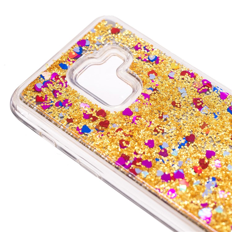 Floating Glitter Sequins Quicksand Mirror Surface TPU Protective Case Cover for Samsung Galaxy A8 (2018) - Gold-2