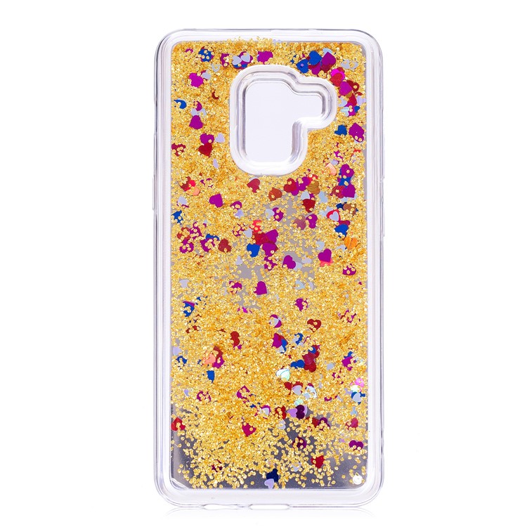 Floating Glitter Sequins Quicksand Mirror Surface TPU Protective Case Cover for Samsung Galaxy A8 (2018) - Gold-3