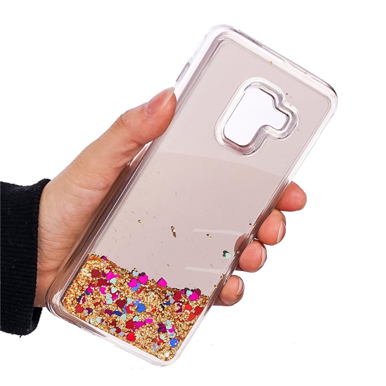 Floating Glitter Sequins Quicksand Mirror Surface TPU Protective Case Cover for Samsung Galaxy A8 (2018) - Gold-6