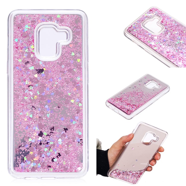 Floating Glitter Sequins Quicksand Mirror Surface TPU Case for Samsung Galaxy A8 Plus (2018) - Pink-1