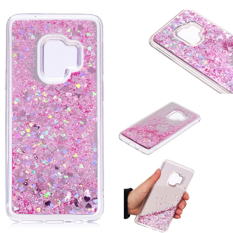 Dynamic Glitter Sequins Quicksand Mirror Surface TPU Phone Case for Samsung Galaxy S9 SM-G960 - Pink-1