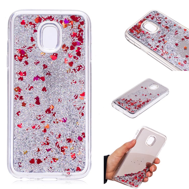Floating Glitter Sequins Quicksand Mirror Surface TPU Cover for Samsung Galaxy J3 (2017) EU Version / J3 Pro (2017) - Silver-1