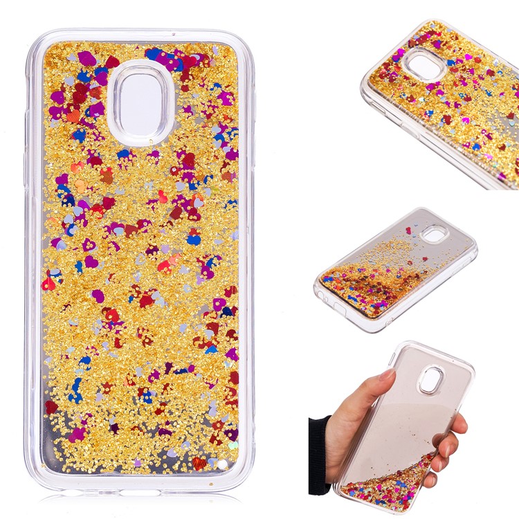 Floating Glitter Sequins Quicksand Mirror Surface TPU Back Case for Samsung Galaxy J3 (2017) EU Version / J3 Pro (2017) - Gold-1