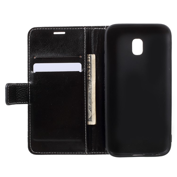 Litchi Texture Wallet Stand Leather Phone Case for Samsung Galaxy J3 (2017) EU Version/J3 Pro (2017) - Black-6