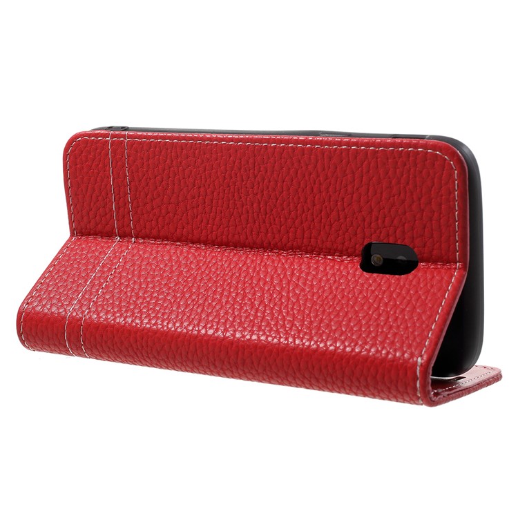 Litchi Texture Wallet Stand Leather Phone Cover for Samsung Galaxy J3 (2017) EU Version/J3 Pro (2017) - Red-4