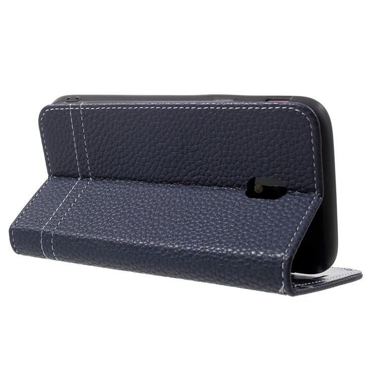 Litchi Texture Wallet Stand Leather Phone Shell for Samsung Galaxy J3 (2017) EU Version/J3 Pro (2017) - Dark Blue-4