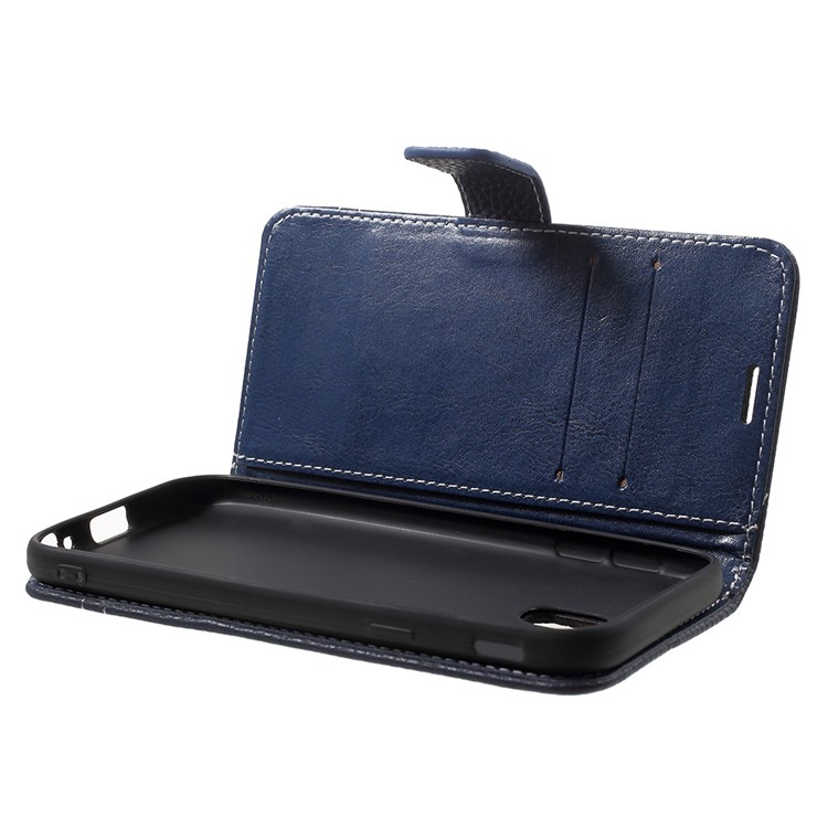 Litchi Texture Wallet Stand Leather Phone Shell for Samsung Galaxy J3 (2017) EU Version/J3 Pro (2017) - Dark Blue-5