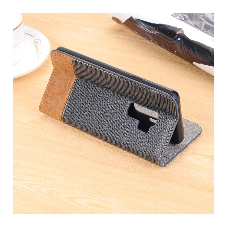 Toothpick Texture Flip Leather Wallet Cover with Stand for Samsung Galaxy S9 Plus SM-G965 - Dark Blue-3