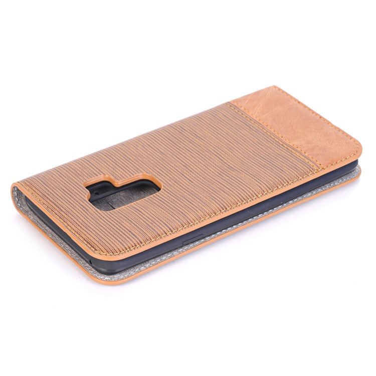 Toothpick Texture Flip Leather Wallet Casing with Stand for Samsung Galaxy S9+ SM-G965 - Brown-6