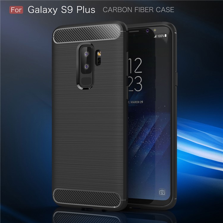 50PCS/Lot Carbon Fibre Brushed TPU Case for Samsung Galaxy S9+ SM-G965 - Black-2