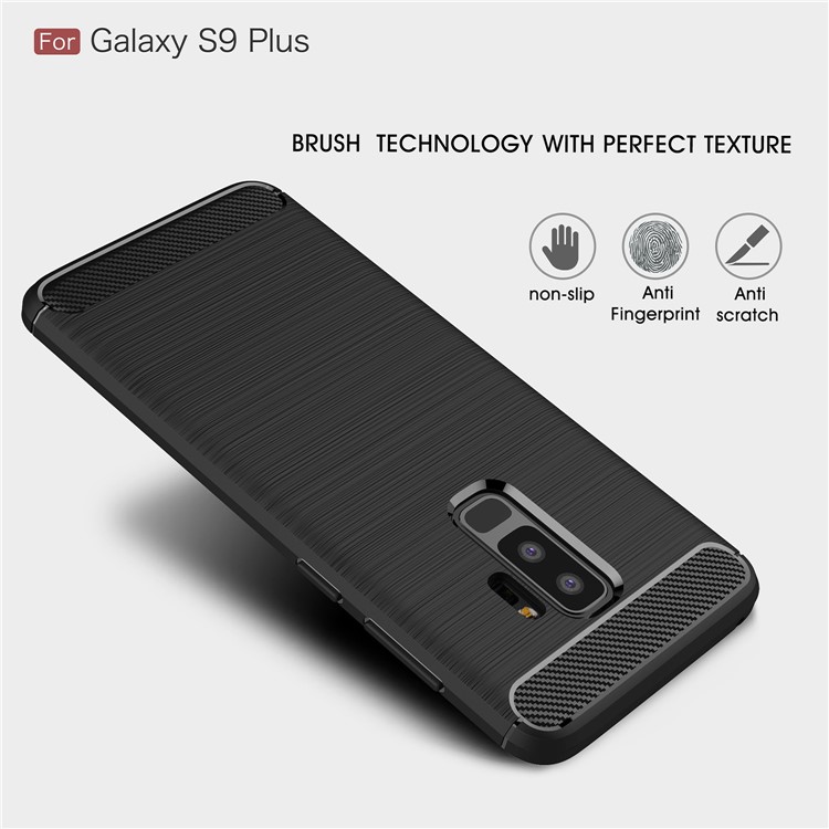 50PCS/Lot Carbon Fibre Brushed TPU Case for Samsung Galaxy S9+ SM-G965 - Black-3