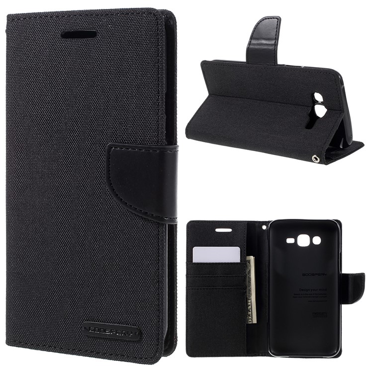 MERCURY GOOSPERY Canvas Leather Cover for Samsung Galaxy J7 SM-J700F - Black-1