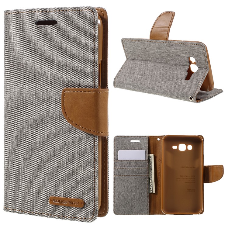 MERCURY GOOSPERY Canvas Leather Case for Samsung Galaxy J7 SM-J700F - Grey-1