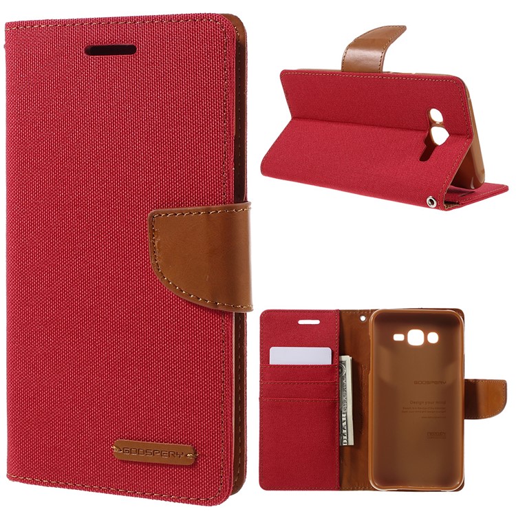 MERCURY GOOSPERY Canvas Leather Wallet Cover for Samsung Galaxy J7 SM-J700F - Red-1