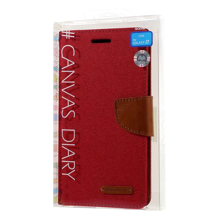 MERCURY GOOSPERY Canvas Leather Wallet Cover for Samsung Galaxy J7 SM-J700F - Red-10