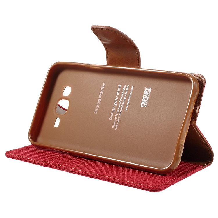 MERCURY GOOSPERY Canvas Leather Wallet Cover for Samsung Galaxy J7 SM-J700F - Red-4