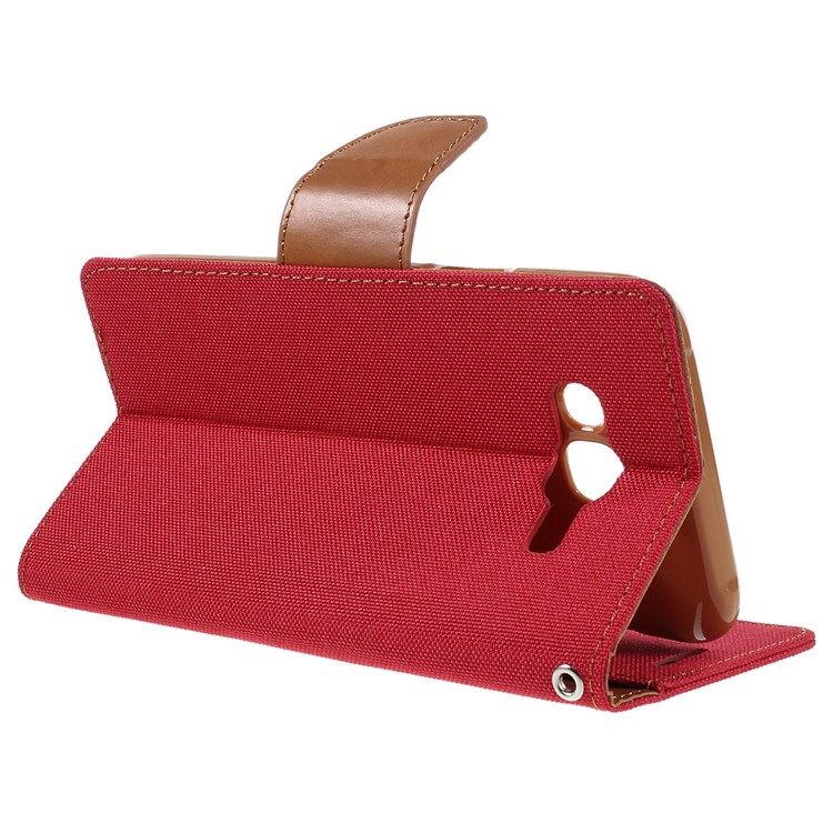 MERCURY GOOSPERY Canvas Leather Wallet Cover for Samsung Galaxy J7 SM-J700F - Red-5