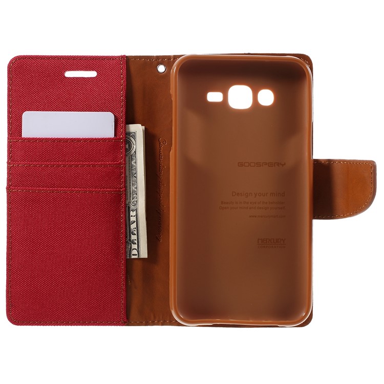MERCURY GOOSPERY Canvas Leather Wallet Cover for Samsung Galaxy J7 SM-J700F - Red-6