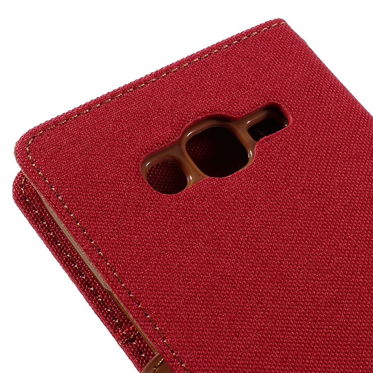 MERCURY GOOSPERY Canvas Leather Wallet Cover for Samsung Galaxy J7 SM-J700F - Red-9