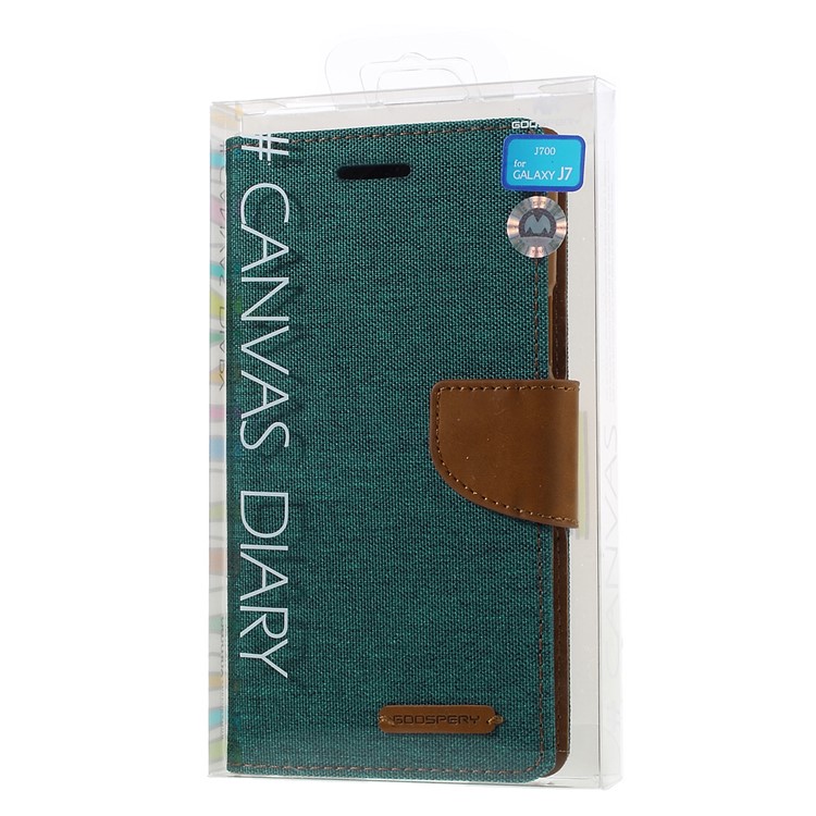 MERCURY GOOSPERY Canvas Leather Stand Cover for Samsung Galaxy J7 SM-J700F - Green-10