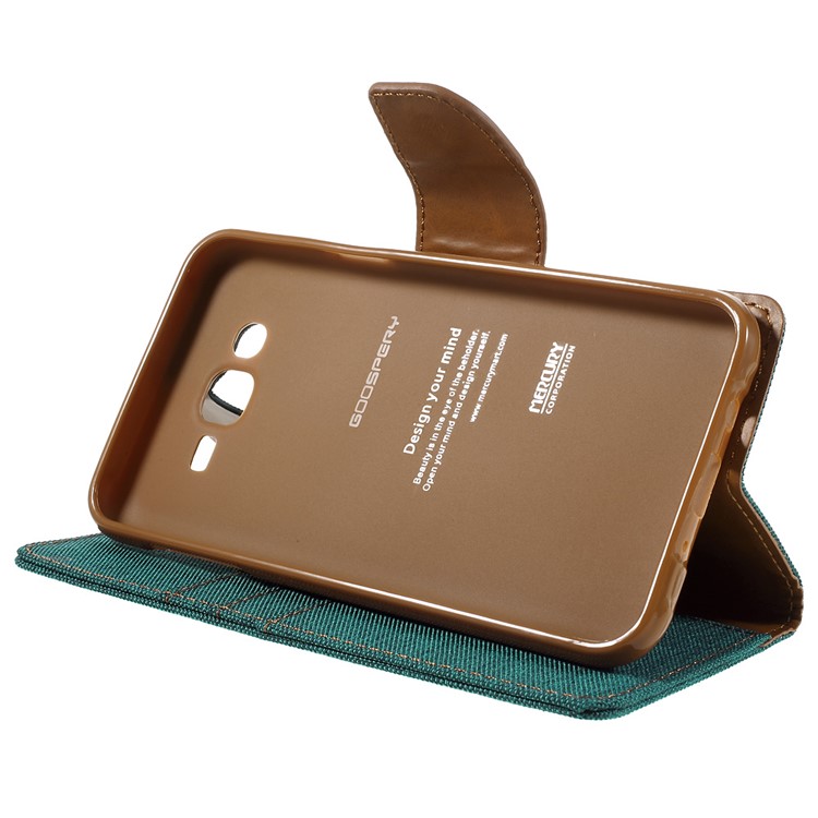 MERCURY GOOSPERY Canvas Leather Stand Cover for Samsung Galaxy J7 SM-J700F - Green-4
