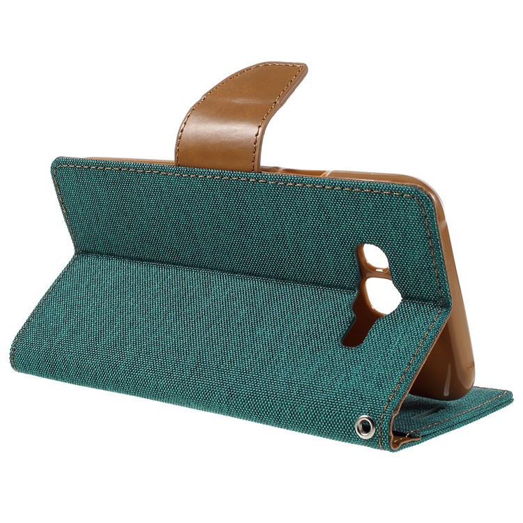 MERCURY GOOSPERY Canvas Leather Stand Cover for Samsung Galaxy J7 SM-J700F - Green-5