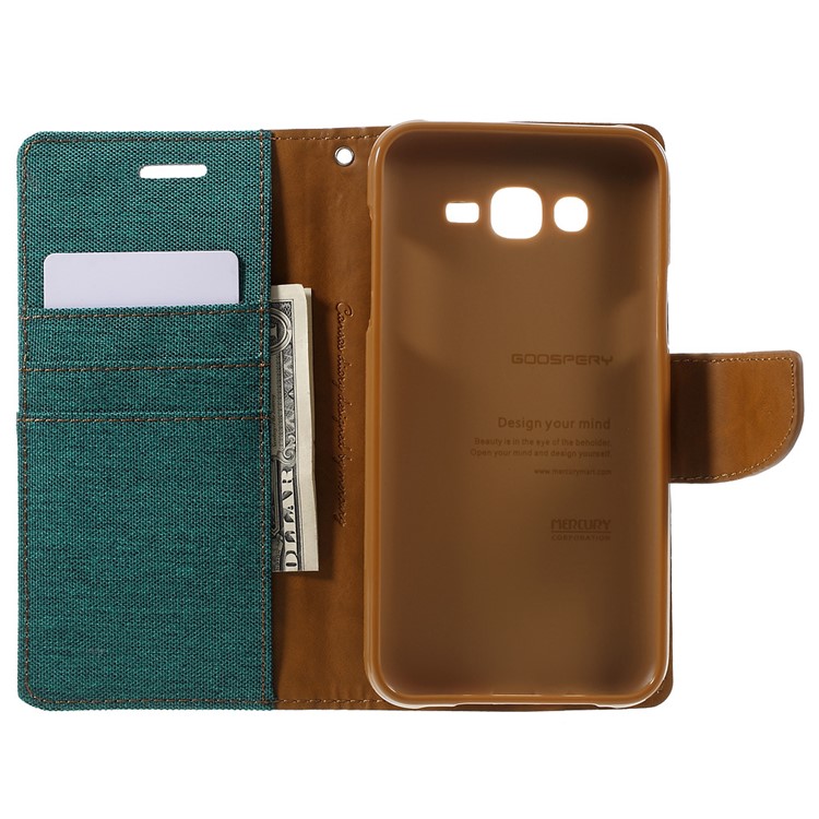 MERCURY GOOSPERY Canvas Leather Stand Cover for Samsung Galaxy J7 SM-J700F - Green-6