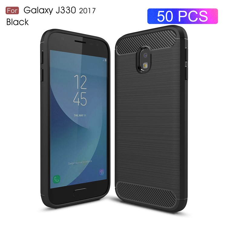 50Pcs/Set Carbon Fiber Texture Brushed TPU Phone Case for Samsung Galaxy J3 (2017) EU Version / J3 Pro (2017) - Black-1