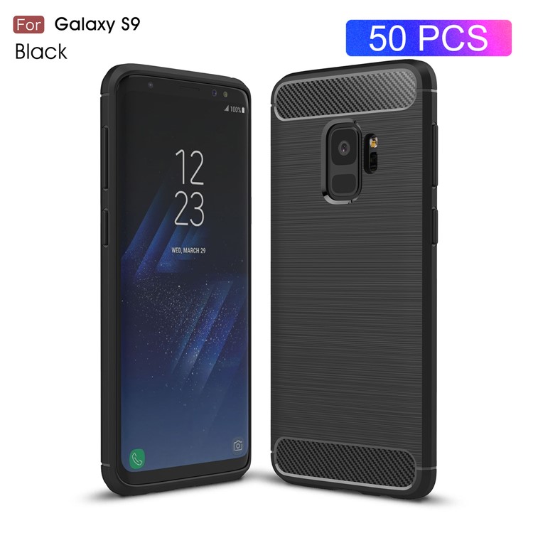 50Pcs/Set Carbon Fiber Texture Brushed TPU Case for Samsung Galaxy S9 G960 - Black-1