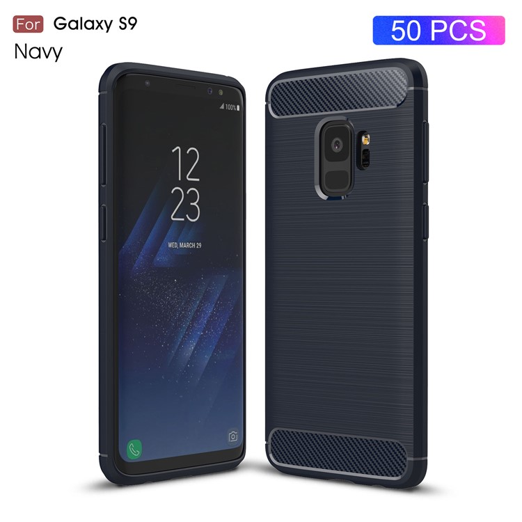 50Pcs/Set Carbon Fiber Texture Brushed TPU Cover Case for Samsung Galaxy S9 G960 - Dark Blue-1