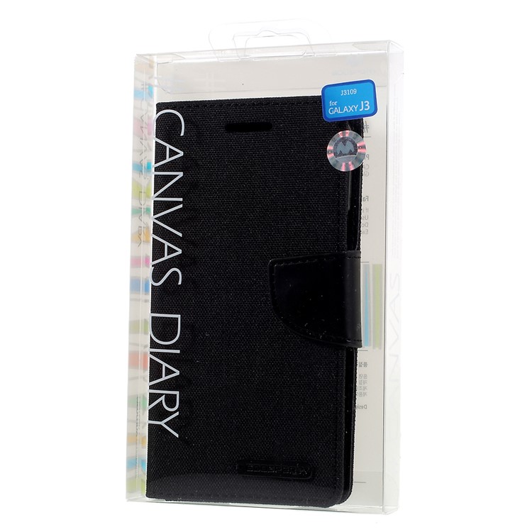 MERCURY GOOSPERY Canvas Leather Wallet Case for Samsung Galaxy J3 / J3 (2016) - Black-10