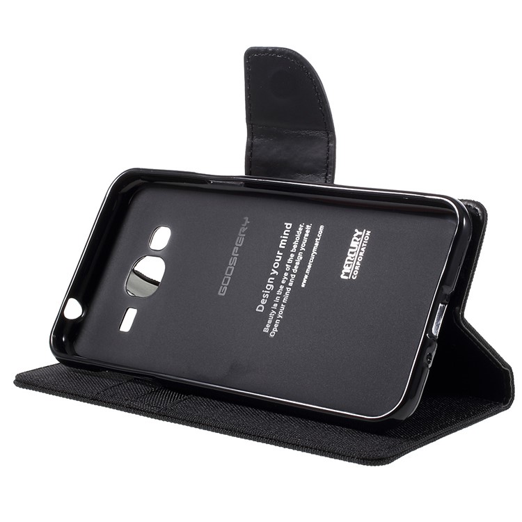 MERCURY GOOSPERY Canvas Leather Wallet Case for Samsung Galaxy J3 / J3 (2016) - Black-4