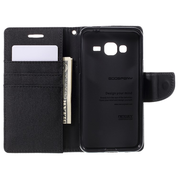 MERCURY GOOSPERY Canvas Leather Wallet Case for Samsung Galaxy J3 / J3 (2016) - Black-6