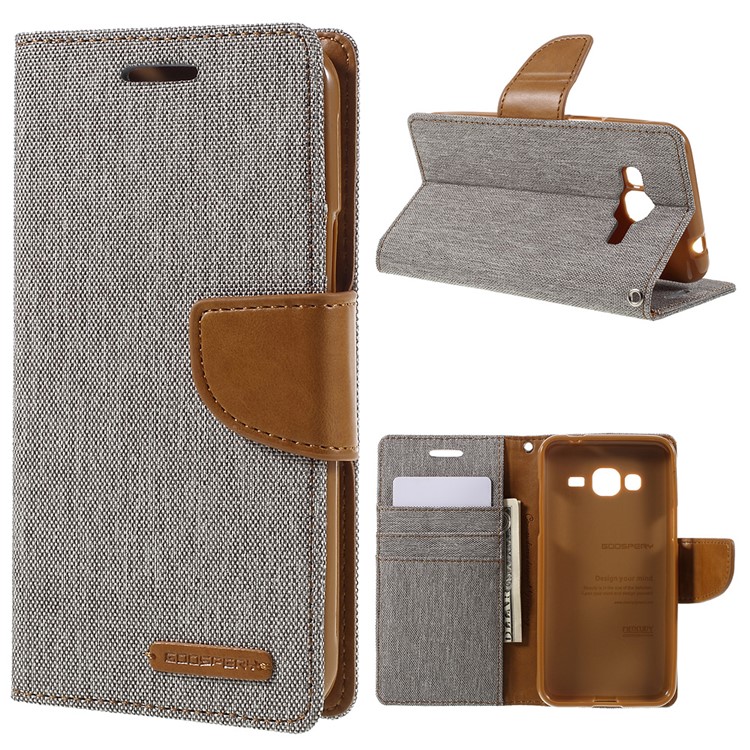 MERCURY GOOSPERY Canvas Leather Wallet Cover for Samsung Galaxy J3 / J3 (2016) - Grey-1