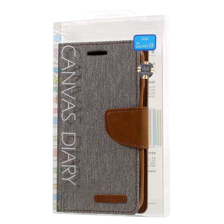 MERCURY GOOSPERY Canvas Leather Wallet Cover for Samsung Galaxy J3 / J3 (2016) - Grey-10