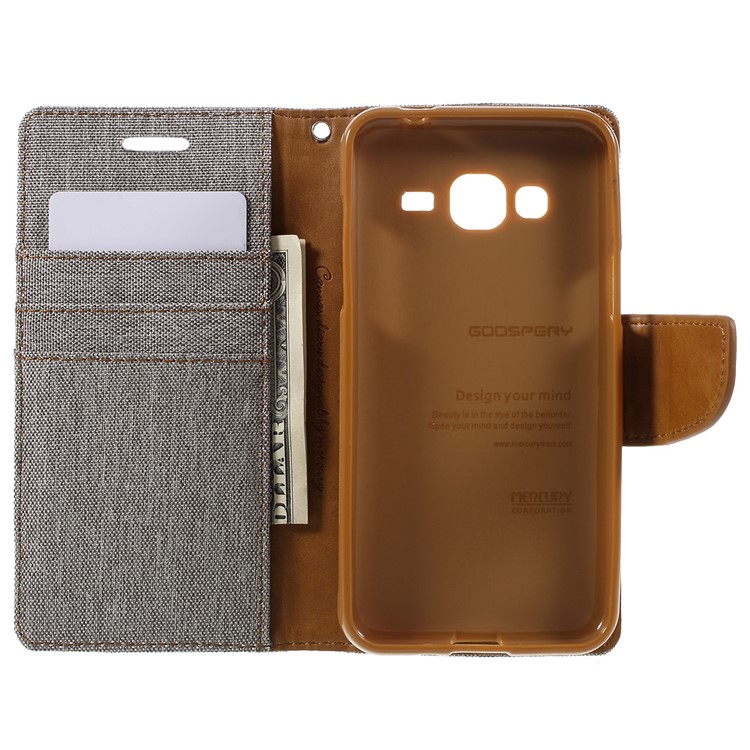 MERCURY GOOSPERY Canvas Leather Wallet Cover for Samsung Galaxy J3 / J3 (2016) - Grey-6