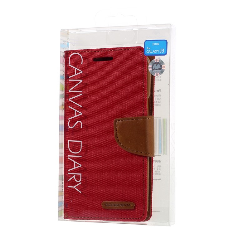 MERCURY GOOSPERY Canvas Leather Wallet Case Cover for Samsung Galaxy J3 / J3 (2016) - Red-10