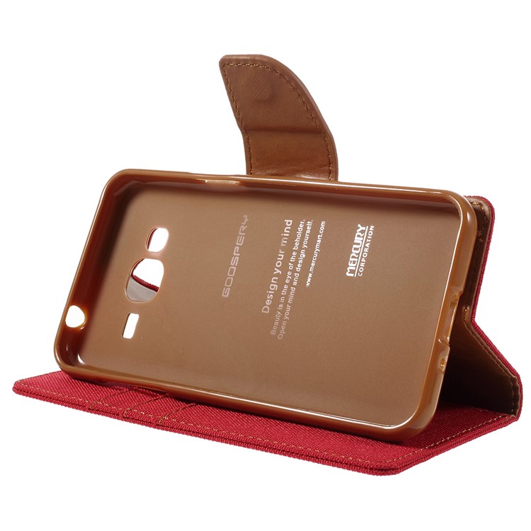 MERCURY GOOSPERY Canvas Leather Wallet Case Cover for Samsung Galaxy J3 / J3 (2016) - Red-4