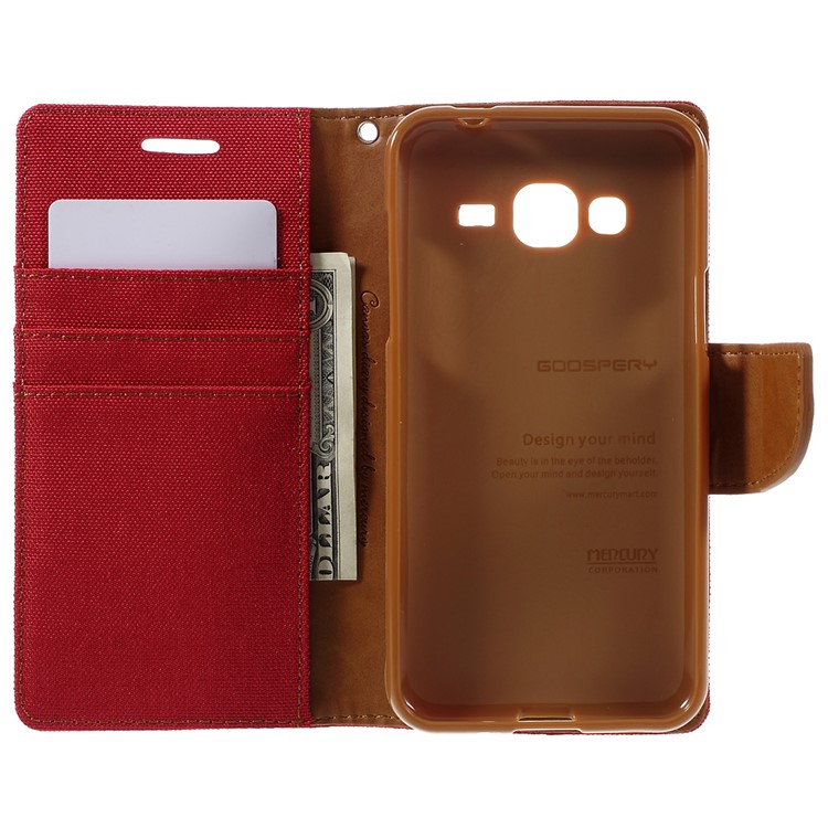 MERCURY GOOSPERY Canvas Leather Wallet Case Cover for Samsung Galaxy J3 / J3 (2016) - Red-6