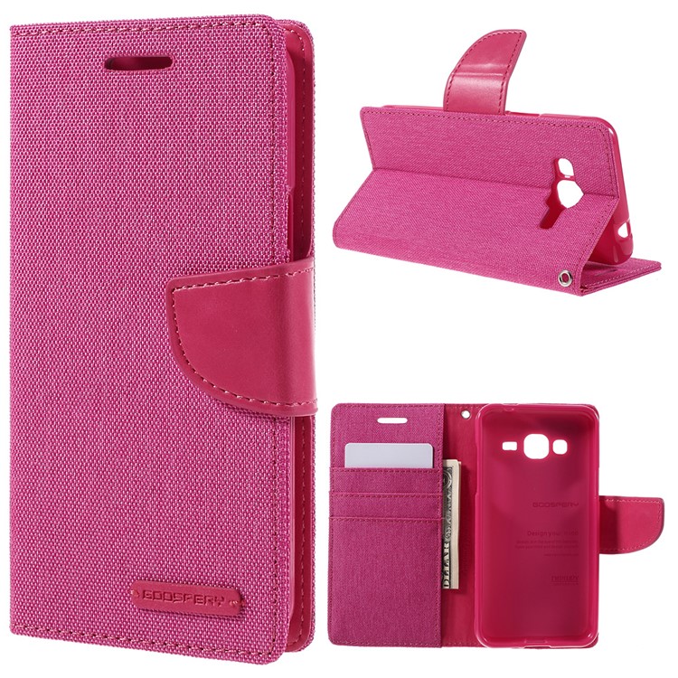 MERCURY GOOSPERY Canvas Leather Wallet Cover Case for Samsung Galaxy J3 / J3 (2016) - Rose-1