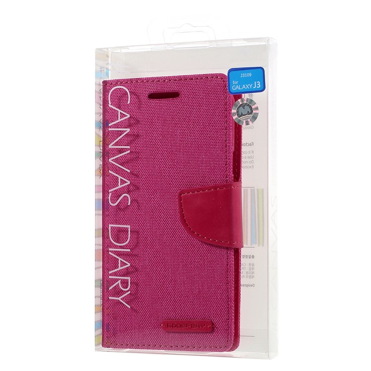 MERCURY GOOSPERY Canvas Leather Wallet Cover Case for Samsung Galaxy J3 / J3 (2016) - Rose-10
