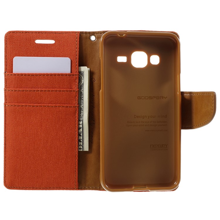MERCURY GOOSPERY Canvas Leather Card Holder Case for Samsung Galaxy J3 / J3 (2016) - Orange-6