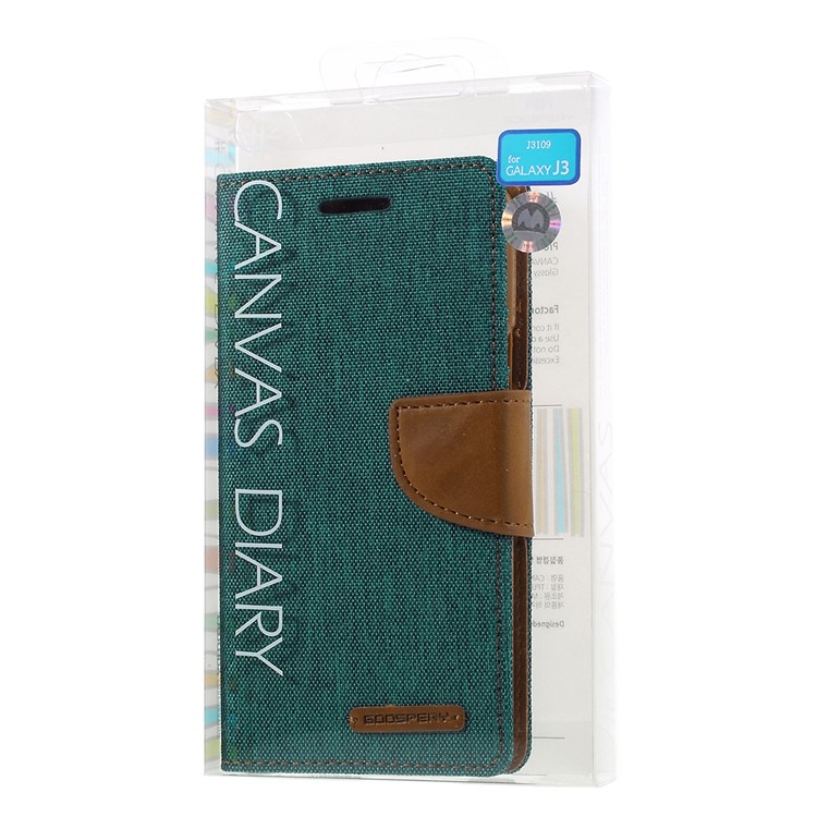 MERCURY GOOSPERY Canvas Leather Phone Case for Samsung Galaxy J3 / J3 (2016) - Green-10