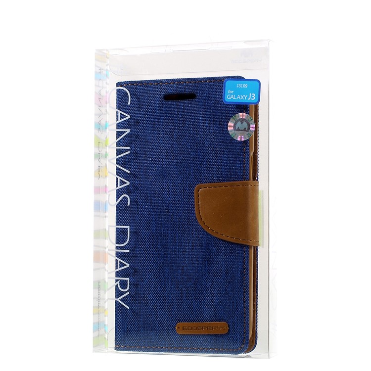 MERCURY GOOSPERY Canvas Leather Wallet Case for Samsung Galaxy J3 / J3 (2016) - Baby Blue-10